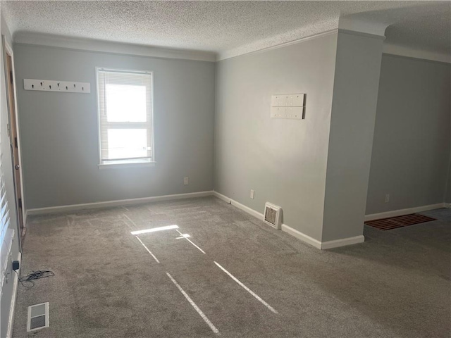 spare room featuring carpet and a textured ceiling