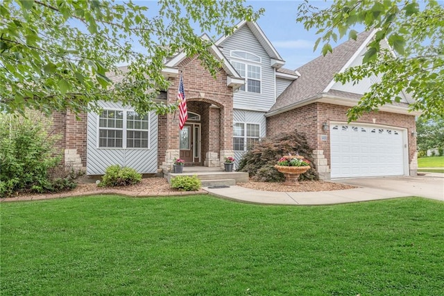 front of property featuring a front yard and a garage