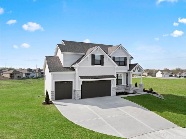 1516 NW 106th St, Kansas City, MO 64155 - modern farmhouse style home featuring an attached garage, driveway, a shingled roof, and a front lawn