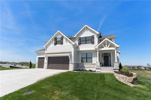 1516 NW 106th St, Kansas City, MO 64155 - craftsman-style home featuring a front lawn, driveway, stone siding, and a garage