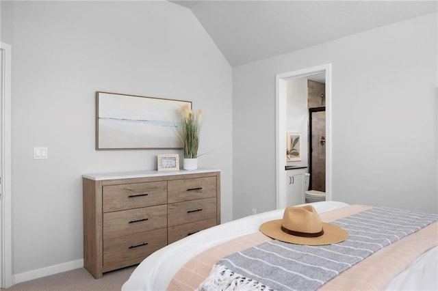 1516 NW 106th St, Kansas City, MO 64155 - bedroom featuring light colored carpet, lofted ceiling, ensuite bathroom, and baseboards