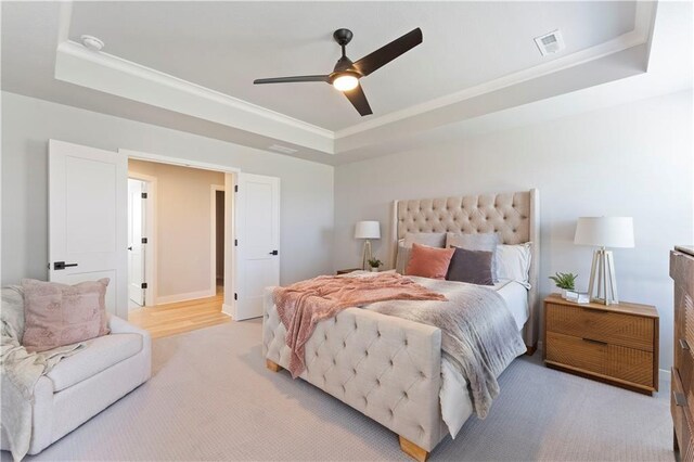 1516 NW 106th St, Kansas City, MO 64155 - bedroom with ornamental molding, a tray ceiling, and visible vents