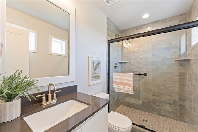 1516 NW 106th St, Kansas City, MO 64155 - full bath with recessed lighting, visible vents, toilet, vanity, and a stall shower