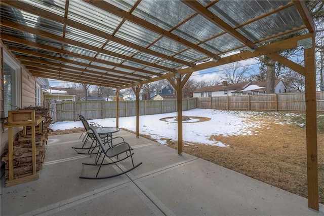 view of snow covered patio