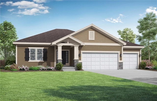 craftsman-style home featuring a garage and a front yard