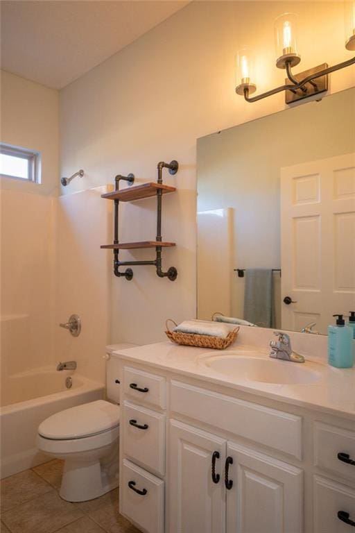 full bathroom with toilet, tile patterned floors, bathtub / shower combination, and vanity