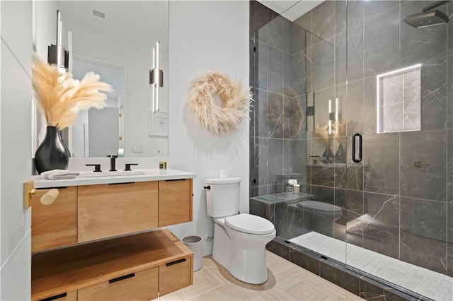 12604 W 160th St, Overland Park, KS 66062 - bathroom featuring toilet, vanity, a stall shower, and tile patterned flooring