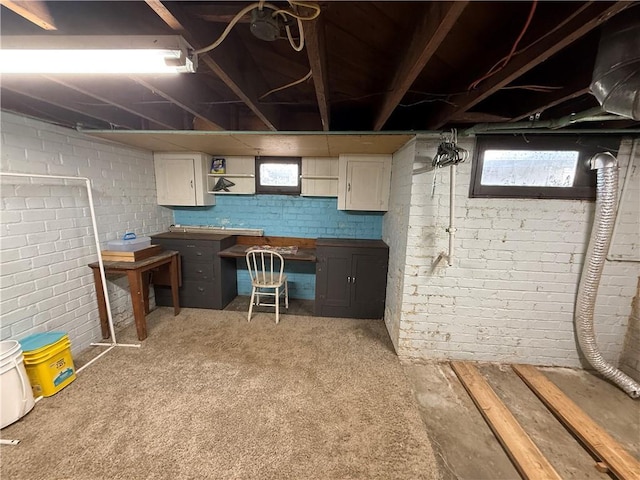 basement with carpet floors