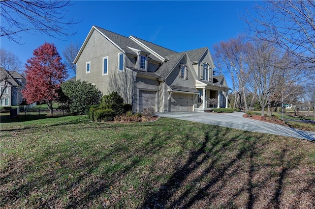 view of property exterior featuring a garage and a yard