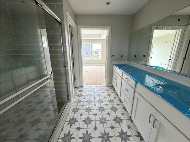 13408 W 178th St, Overland Park, KS 66013 - full bathroom with a shower stall, vanity, and tile patterned floors