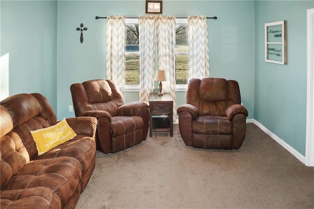 sitting room featuring carpet flooring and a healthy amount of sunlight