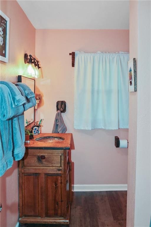 bathroom featuring hardwood / wood-style floors and vanity