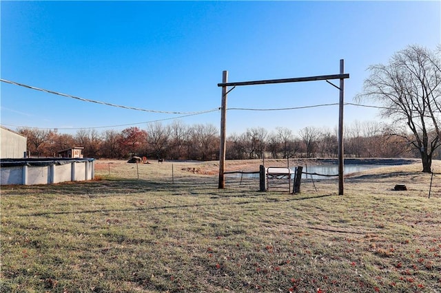 view of yard with a water view