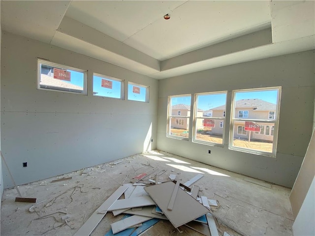 unfurnished room with a tray ceiling