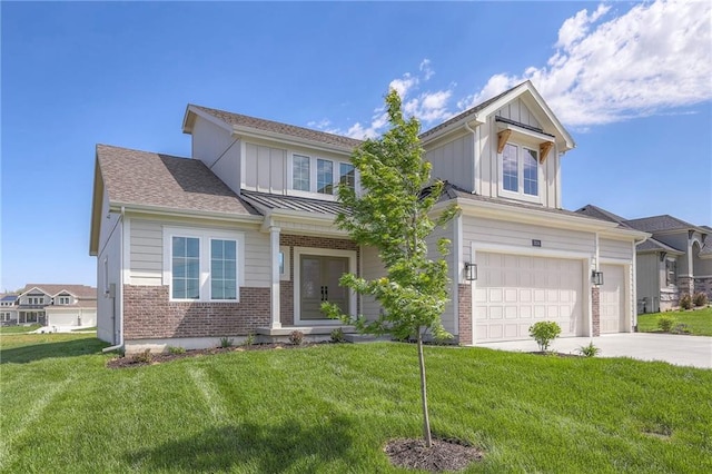 craftsman-style house with a front yard and a garage