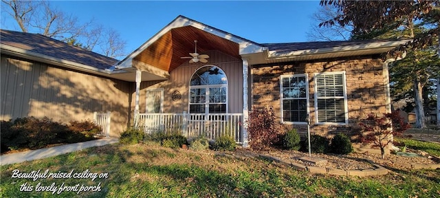 exterior space featuring ceiling fan