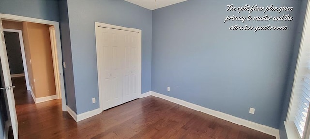 unfurnished bedroom with dark hardwood / wood-style floors