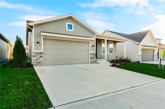 20915 W 190th Ter, Spring Hill, KS 66083 - single story home with a garage, stucco siding, a front yard, and stone siding
