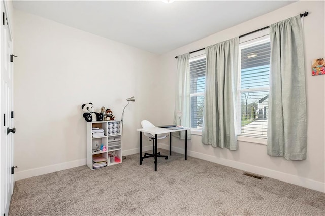 office featuring light colored carpet and a healthy amount of sunlight