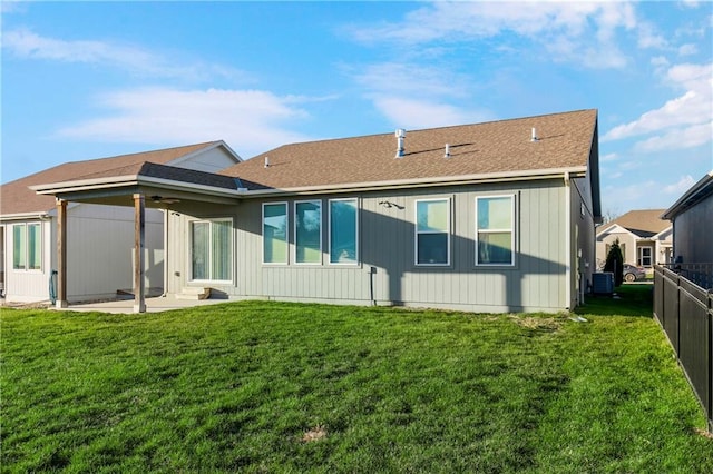 20915 W 190th Ter, Spring Hill, KS 66083 - back of house with a patio area, central air condition unit, a shingled roof, and ceiling fan