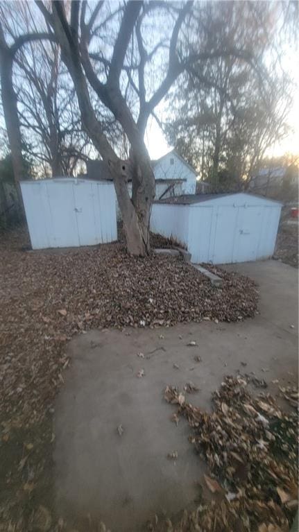 view of yard featuring a shed