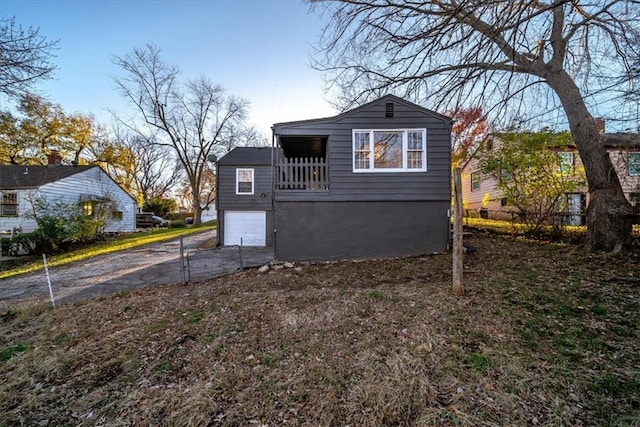 exterior space with a garage