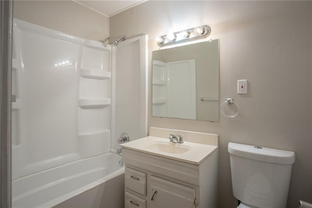 full bathroom featuring vanity, shower / bath combination, and toilet