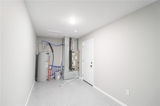 utility room with heating unit and water heater