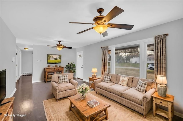 living room with hardwood / wood-style flooring