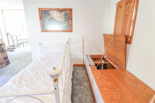 bedroom with light colored carpet