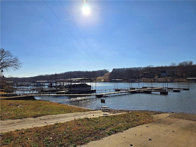 view of dock with a water view