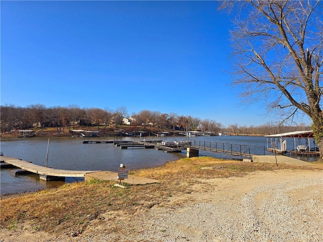 view of dock with a water view