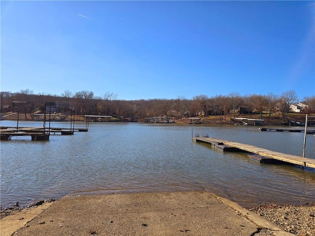 dock area featuring a water view