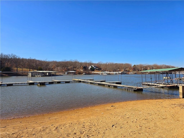 view of dock with a water view