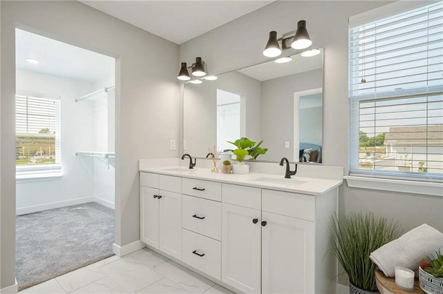 19719 W 195th Pl, Spring Hill, KS 66083 - full bathroom featuring double vanity and marble finish flooring