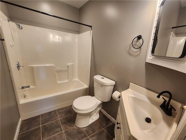 full bathroom featuring tile patterned flooring, vanity, shower / bath combination, and toilet