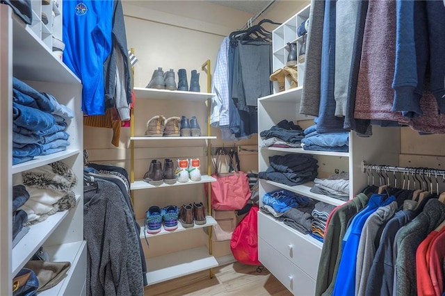 spacious closet featuring light hardwood / wood-style floors