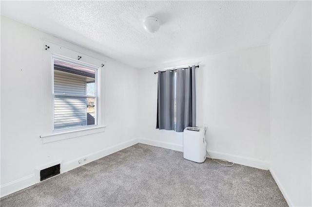 empty room with carpet flooring and a textured ceiling