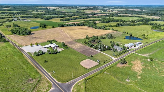 birds eye view of property featuring a rural view and a water view