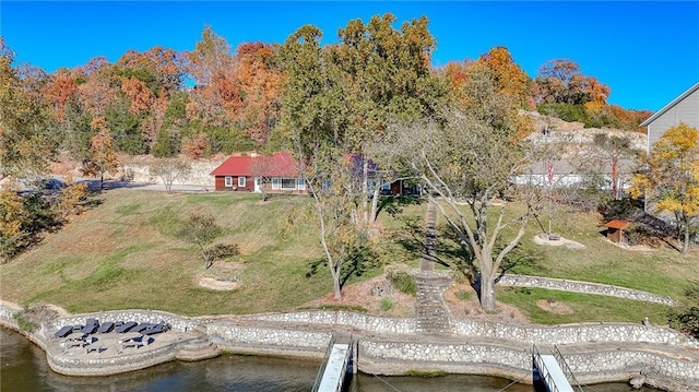 aerial view featuring a water view