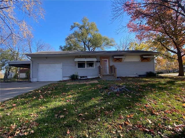 single story home with a front lawn and a carport