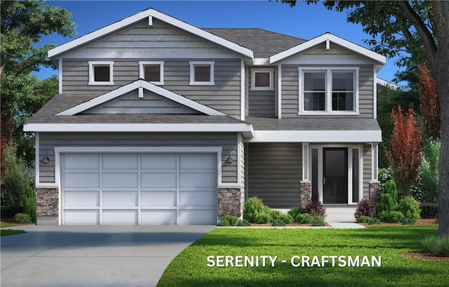 craftsman-style house featuring a garage and a front yard