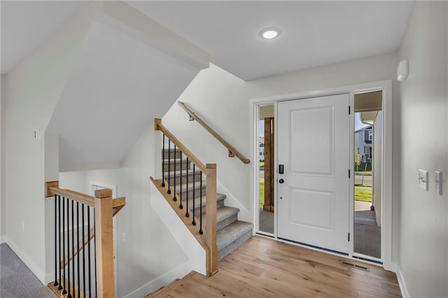 entrance foyer with light wood-type flooring