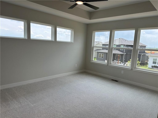 17744 Houston St, Gardner, KS 66030 - unfurnished room with ceiling fan, carpet floors, and a tray ceiling