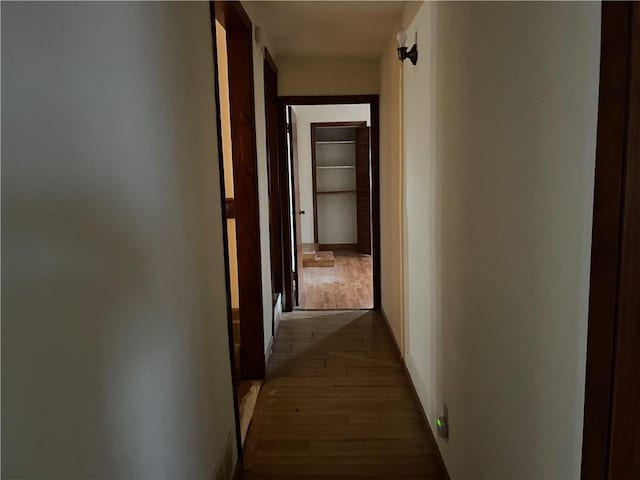 corridor featuring dark wood finished floors