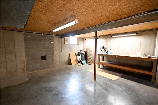 basement featuring a workshop area