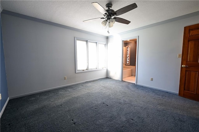 22812 E Bradford Ln, Blue Springs, MO 64015 - unfurnished bedroom featuring crown molding, carpet, a textured ceiling, ensuite bathroom, and ceiling fan