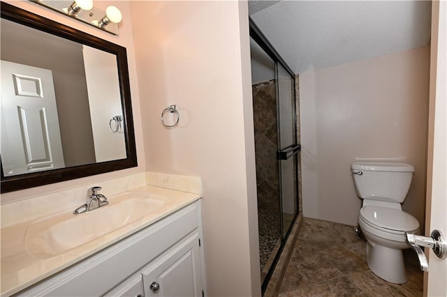 22812 E Bradford Ln, Blue Springs, MO 64015 - bathroom featuring vanity, a shower with shower door, and a textured ceiling