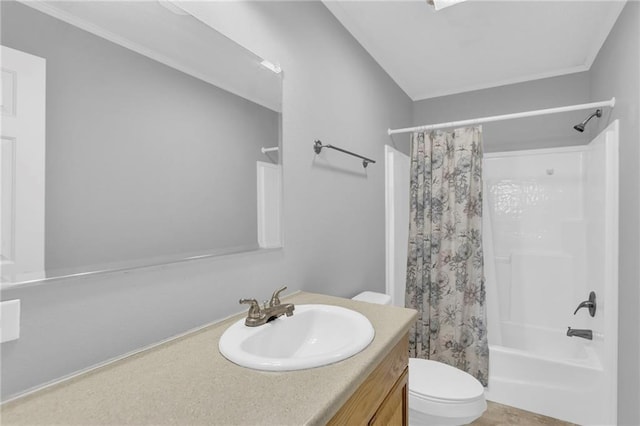 full bathroom with vanity, toilet, and shower / bath combo with shower curtain