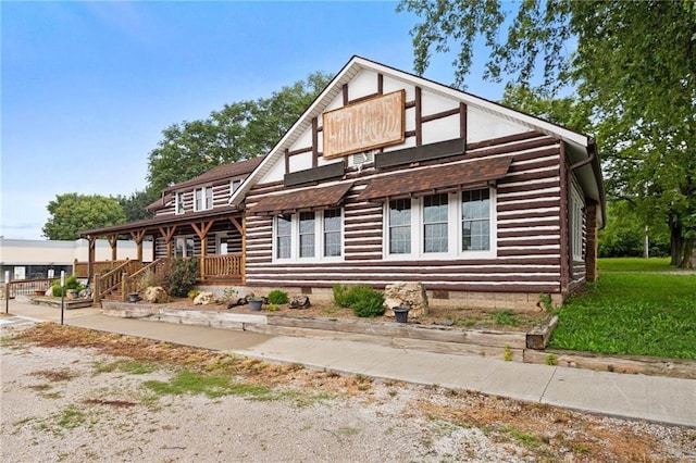 log home with a porch